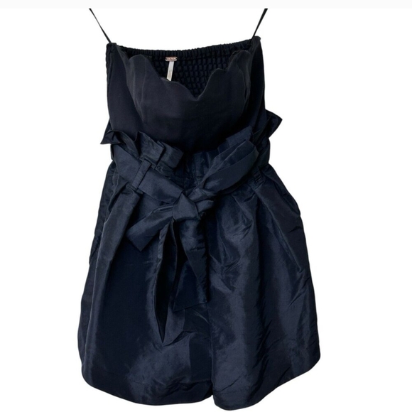 Free People Black Filmore Romper, Strapless Scalloped Dressy Size Large - Picture 2 of 5